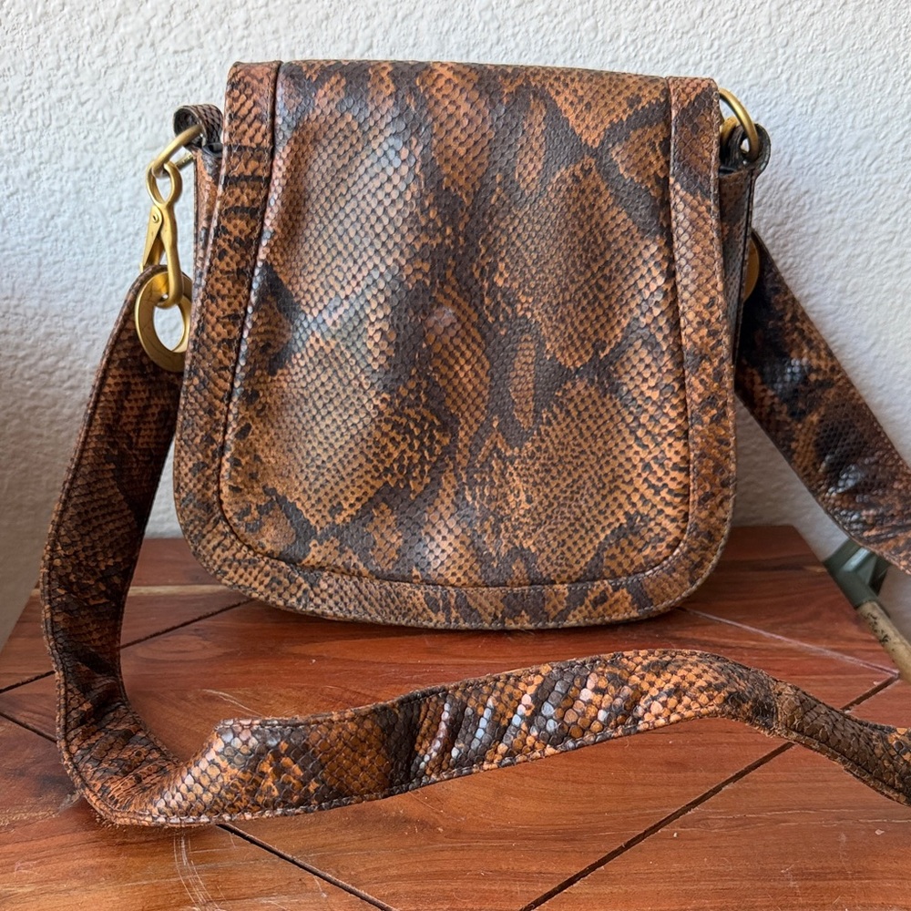 Frenchy Of California Snake-Print Brown Crossbody Bag with Flap